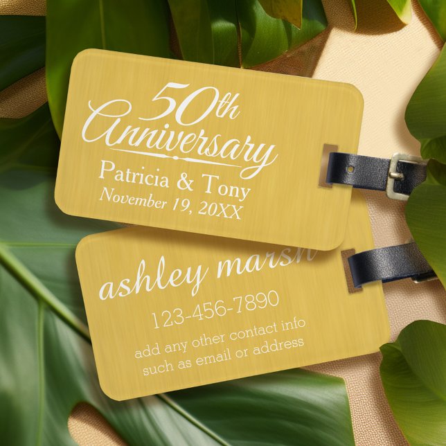 Étiquette À Bagage 50e anniversaire du Mariage Golden personnalisé (Personalized luggage tag - Wedding Anniversary)