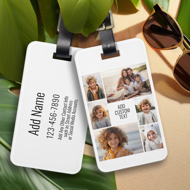 Étiquette À Bagage 6 photo collage - arrière - plan blanc - texte noi (Personalized Luggage and Bag Tag)