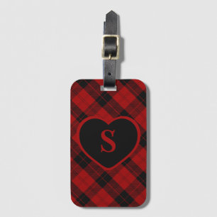 Étiquette À Bagage à damiers Monogramme Noël Rouge Buffle Plaid