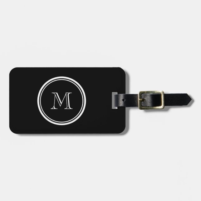 Étiquette À Bagage À extrémité élevé noir initial de monogramme (Devant horizontal)
