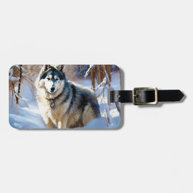 Étiquette À Bagage Aaskan Malamute Laisser Il Neige Noël (Devant horizontal)