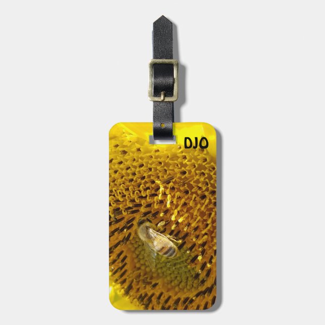 Étiquette À Bagage Abeille de miel sur un tournesol (Devant Vertical)