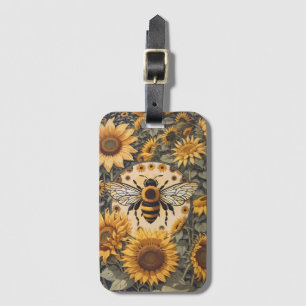 Étiquette À Bagage Abeille vintage et tournesol