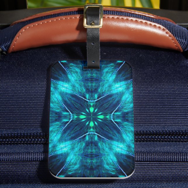 Étiquette À Bagage Abstrait Bloom Aqua et Blue Fractal Design (Insitu Rectoal 2)