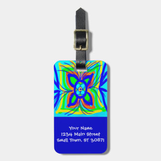 Étiquette À Bagage Abstrait Papillon Flower Doodle Turquoise Lime