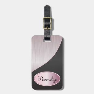 Étiquette À Bagage Acier rose de brosse et copie noire