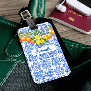Étiquette À Bagage Acitrus bleu sicilien jaune azulejo méditerranéen