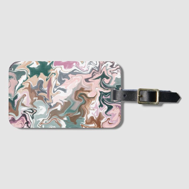 Étiquette À Bagage Acrylique liquide vert et rose (Devant Horizontal)