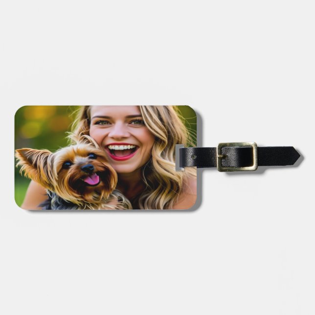 Étiquette À Bagage Add Yorkshire Terrier Photo Personalize (Devant horizontal)