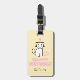Étiquette À Bagage Adorable Chat dans un Casquette d'anniversaire
