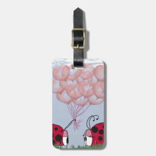 Étiquette À Bagage Adorable Ladybug Avec Joli Bouquet De Balloon Rose