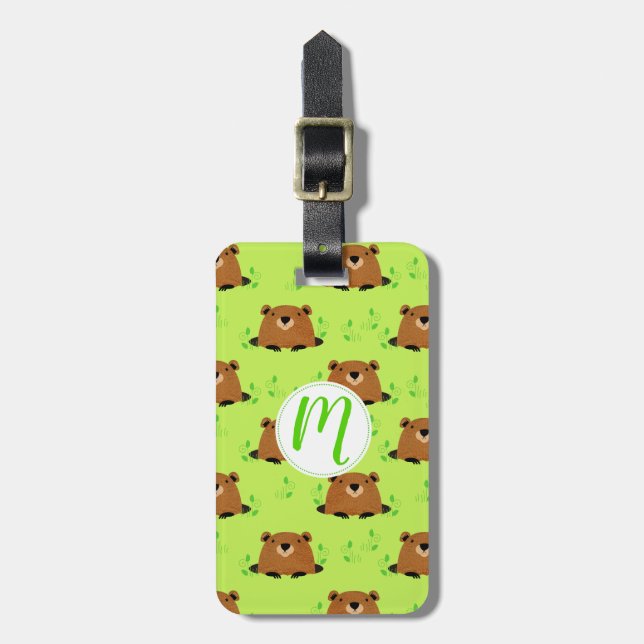 Étiquette À Bagage Adorable Motif de la marmotte de bois (Devant Vertical)