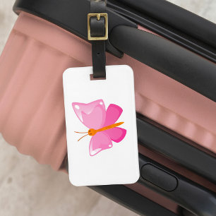 Étiquette À Bagage adorable Papillon de dessin rose