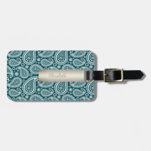 Étiquette À Bagage Adorable Turquoise bleu et blanc Paisley personnal