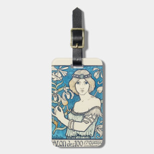 Étiquette À Bagage Affiche d'art vintage femme florale bleue Art Nouv