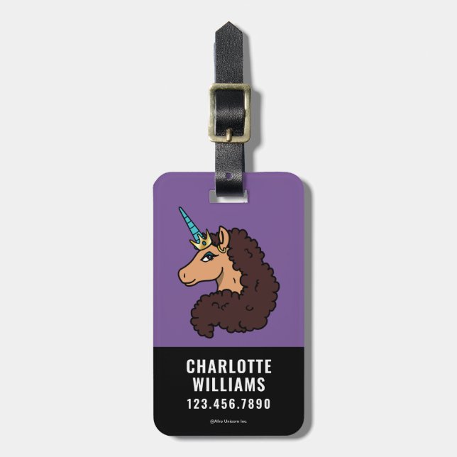 Étiquette À Bagage Afro Unicorn | Divin (Devant Vertical)