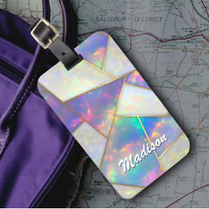 Étiquette À Bagage Agate holographique élégant géométrique