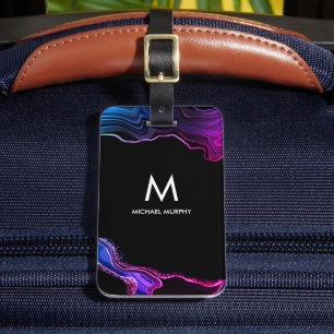 Étiquette À Bagage Agent de nom de monogramme personnalisé Agate pour