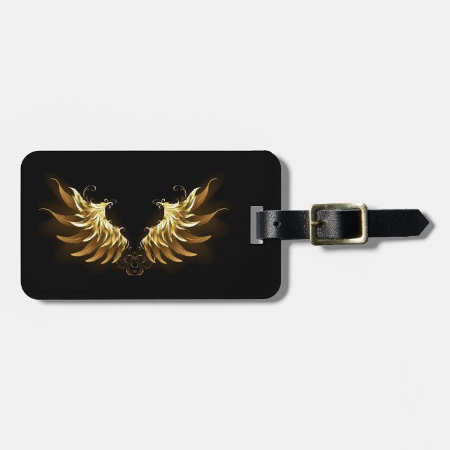 Étiquette À Bagage Ailes d'Ange d'or sur arrière - plan noir (Devant horizontal)