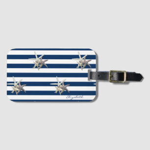 Étiquette À Bagage Aimable Poisson-étoile, Bleu bleu marine rayures p