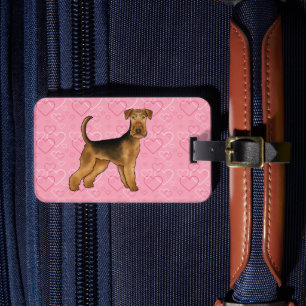 Étiquette À Bagage Airedale Terrier Chien Avec Coeurs Rose Et Texte