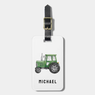Étiquette À Bagage Ajouter votre marque d'aquarelle Nam Green Tractor