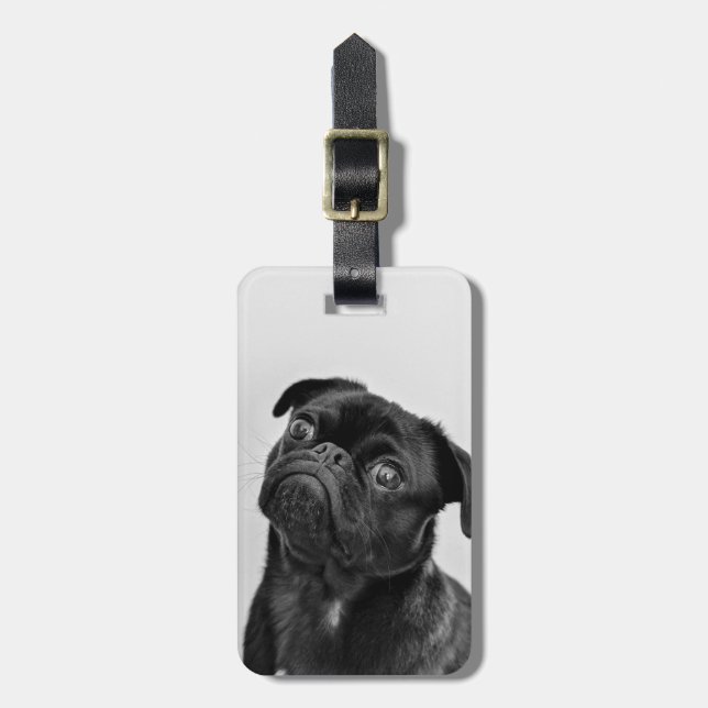 Étiquette À Bagage Ajouter votre propre voyage photo chien | carlin d (Devant Vertical)