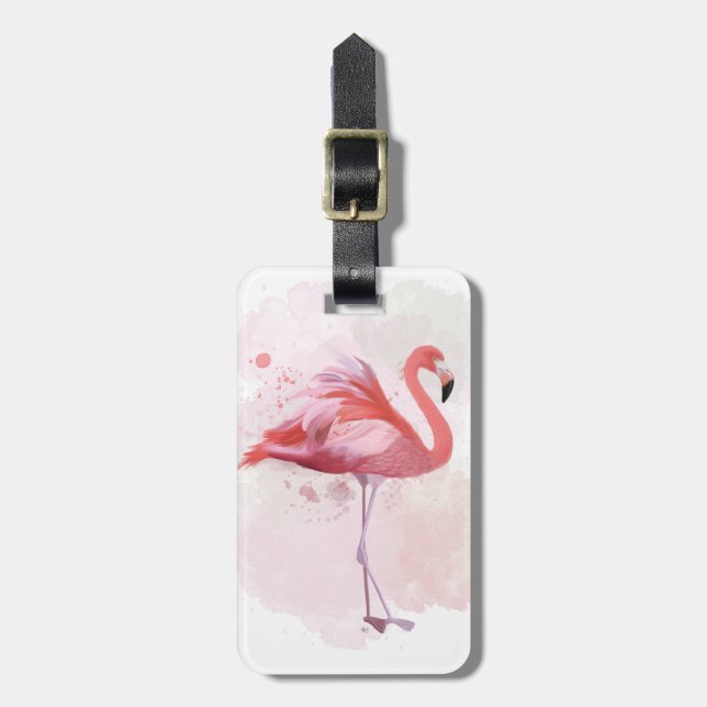 Étiquette À Bagage Ajoutez votre Flamant rose | pelucheux nommé (Devant Vertical)
