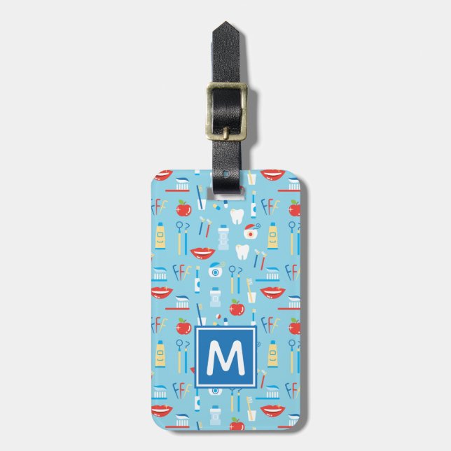 Étiquette À Bagage Ajoutez votre motif bleu | dentaire nommé (Devant Vertical)