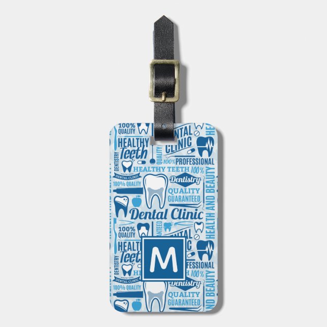 Étiquette À Bagage Ajoutez votre motif dentaire | bleu nommé de (Devant Vertical)