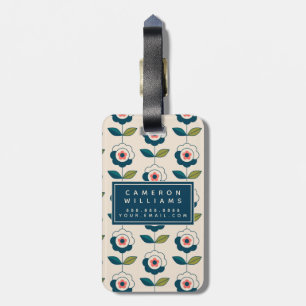 Étiquette À Bagage Ajoutez votre motif floral de   rétro turquoise
