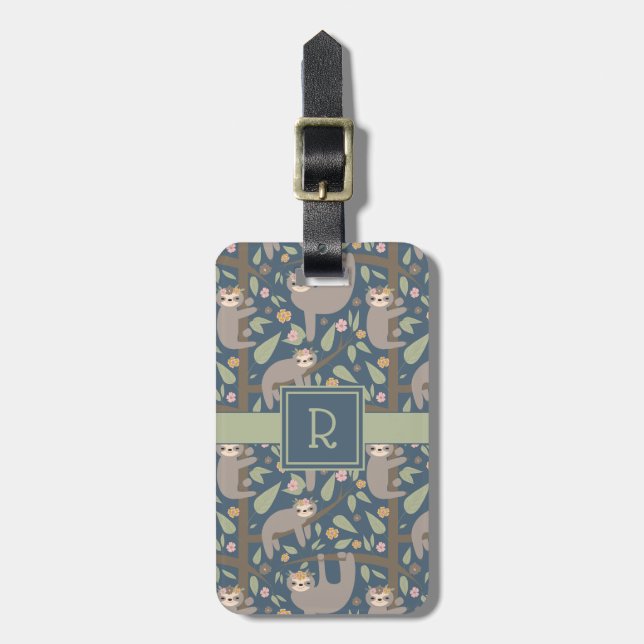 Étiquette À Bagage Ajoutez votre motif floral | mignon initial de (Devant Vertical)