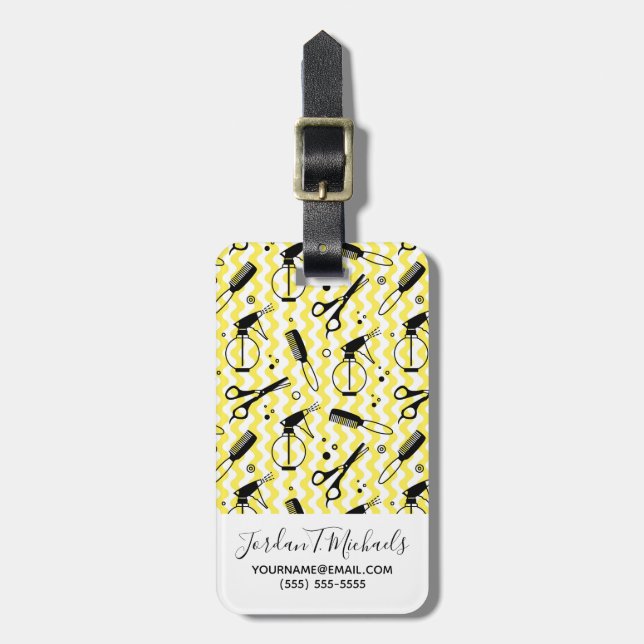 Étiquette À Bagage Ajoutez votre motif | jaune nommé d'outil de (Devant Vertical)
