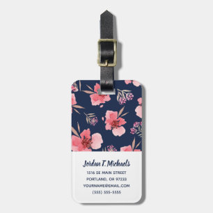Étiquette À Bagage Ajoutez votre motif rose   foncé nommé d'aquarelle
