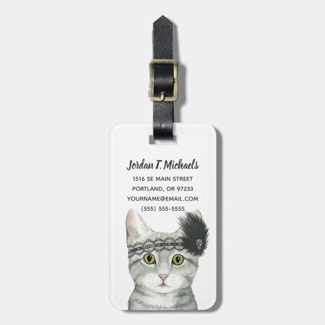 Étiquette À Bagage Ajoutez votre nom | Downton Cat (Devant Vertical)