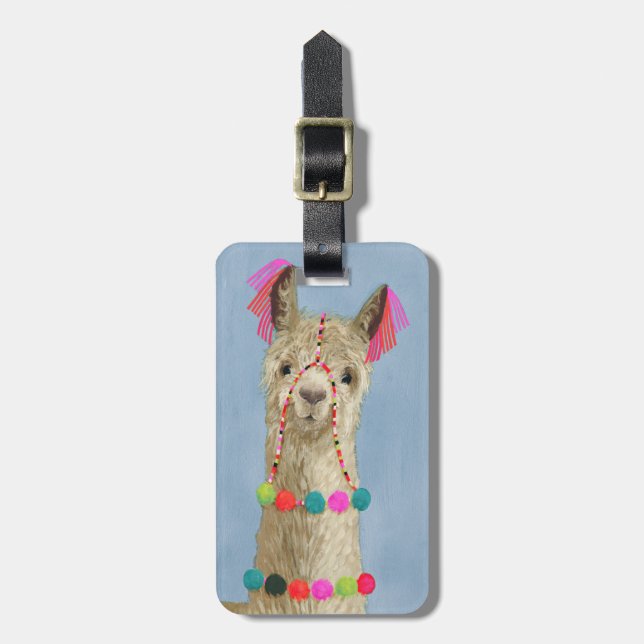 Étiquette À Bagage Ajoutez votre nom | Llama ornée - Beige (Devant Vertical)