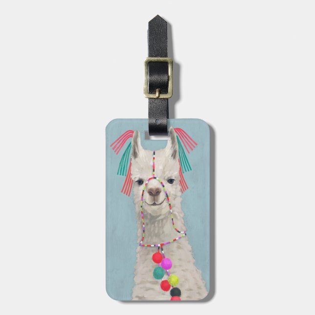 Étiquette À Bagage Ajoutez votre nom | Llama ornée - Blanc (Devant Vertical)