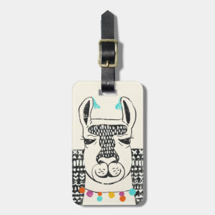 Étiquette À Bagage Ajoutez votre nom   Party Llama - Portrait
