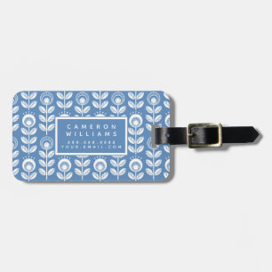 Étiquette À Bagage Ajoutez votre   rétro motif bleu scandinave nommé