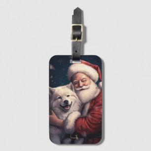 Étiquette À Bagage Akita avec Noël du Père Noël