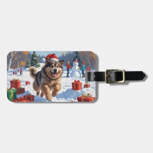 Étiquette À Bagage Alaskan Malamute Noël Festive Scène de neige