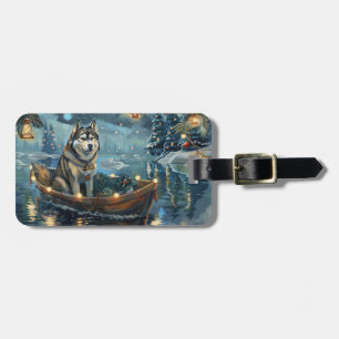 Étiquette À Bagage Alaskan Malamute Noël Festive Voyage