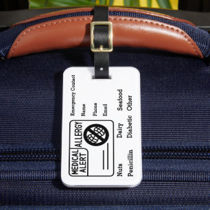 Étiquette À Bagage Alerte Médicale Allergy Urgence Personnaliser