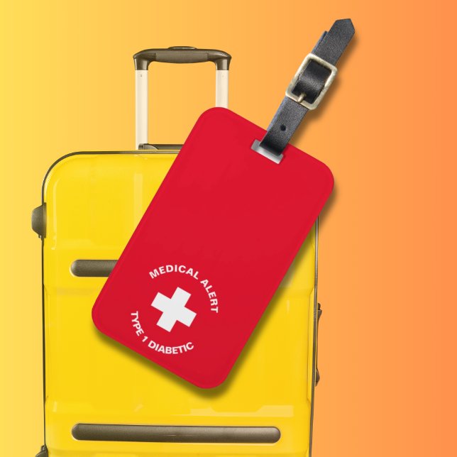 Étiquette À Bagage Alerte Médicale personnalisée rouge diabétique (Personalised Medical Alert Diabetic Red Luggage Tag
)