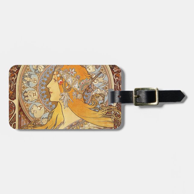 Étiquette À Bagage Alfonse Mucha Zodiac Art nouveau femme (Devant horizontal)