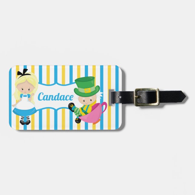 Étiquette À Bagage Alice au pays des merveilles Enfants mignons Monog (Devant horizontal)