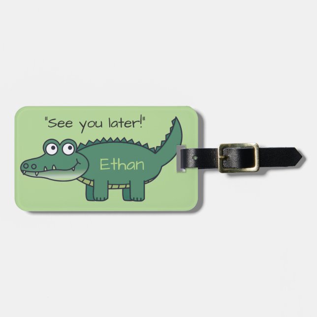 Étiquette À Bagage Alligator vert personnalisé de bande dessinée (Devant horizontal)