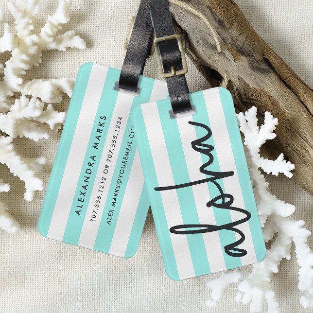 Étiquette À Bagage Aloha | Bleu de piscine personnalisé (Créateur téléchargé)