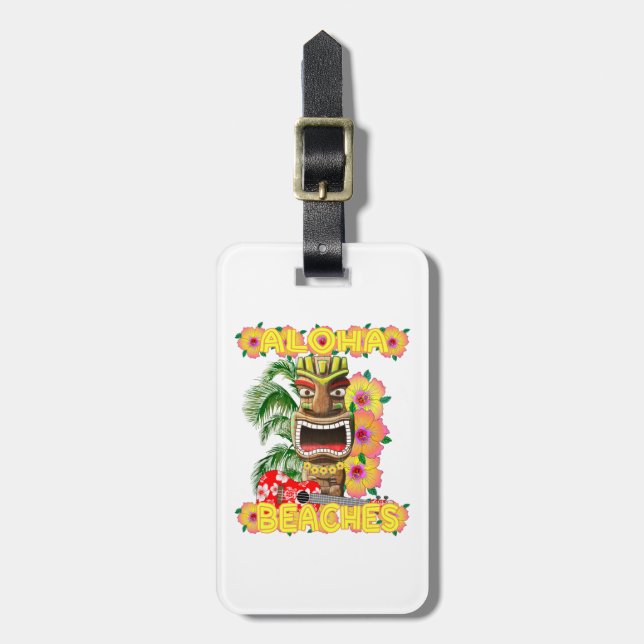 Étiquette À Bagage Aloha Hawaïen drôle tropical Tiki de plages (Devant Vertical)