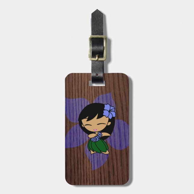 Étiquette À Bagage Aloha Honeys Hawaiian Hula Girl Faux Wood (Devant Vertical)